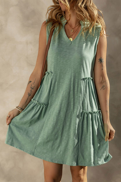 Moonlight Jade Split V Neck Tiered Flowy Sleeveless Dress - Eloy Royal