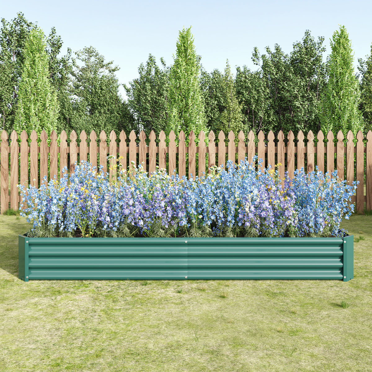 2PCS Green 8×4×1ft Metal Raised Rectangle Garden Planter Beds
