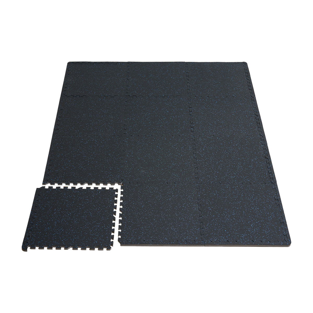 0.56 Inch Thick Gym Floor Mats, 6 Tiles Rubber Top with EVA Foam, 25' x 25' Gym Flooring Workout Mats with 25 sq.ft Coverage, Interlocking Puzzle Gym Mats for Gym, Home, Garage, Black & Blue