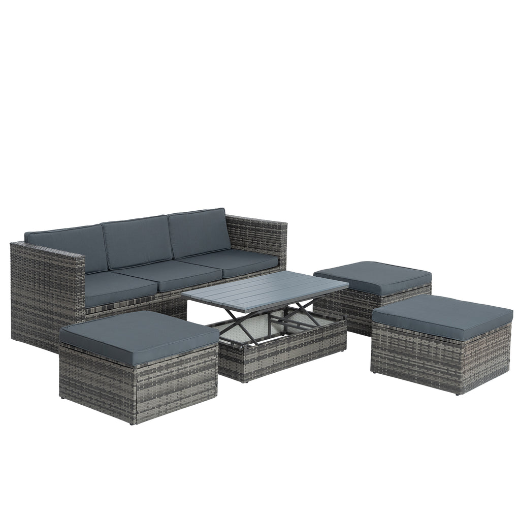 Alameda 5-Piece Wicker Set with Coffee Table, Dark Grey