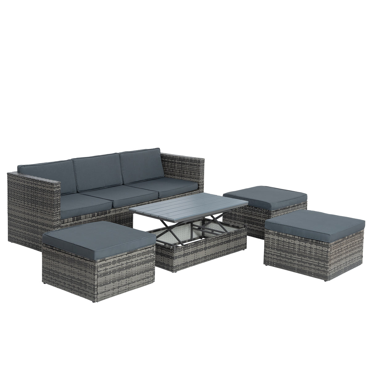 Alameda 5-Piece Wicker Set with Coffee Table, Dark Grey
