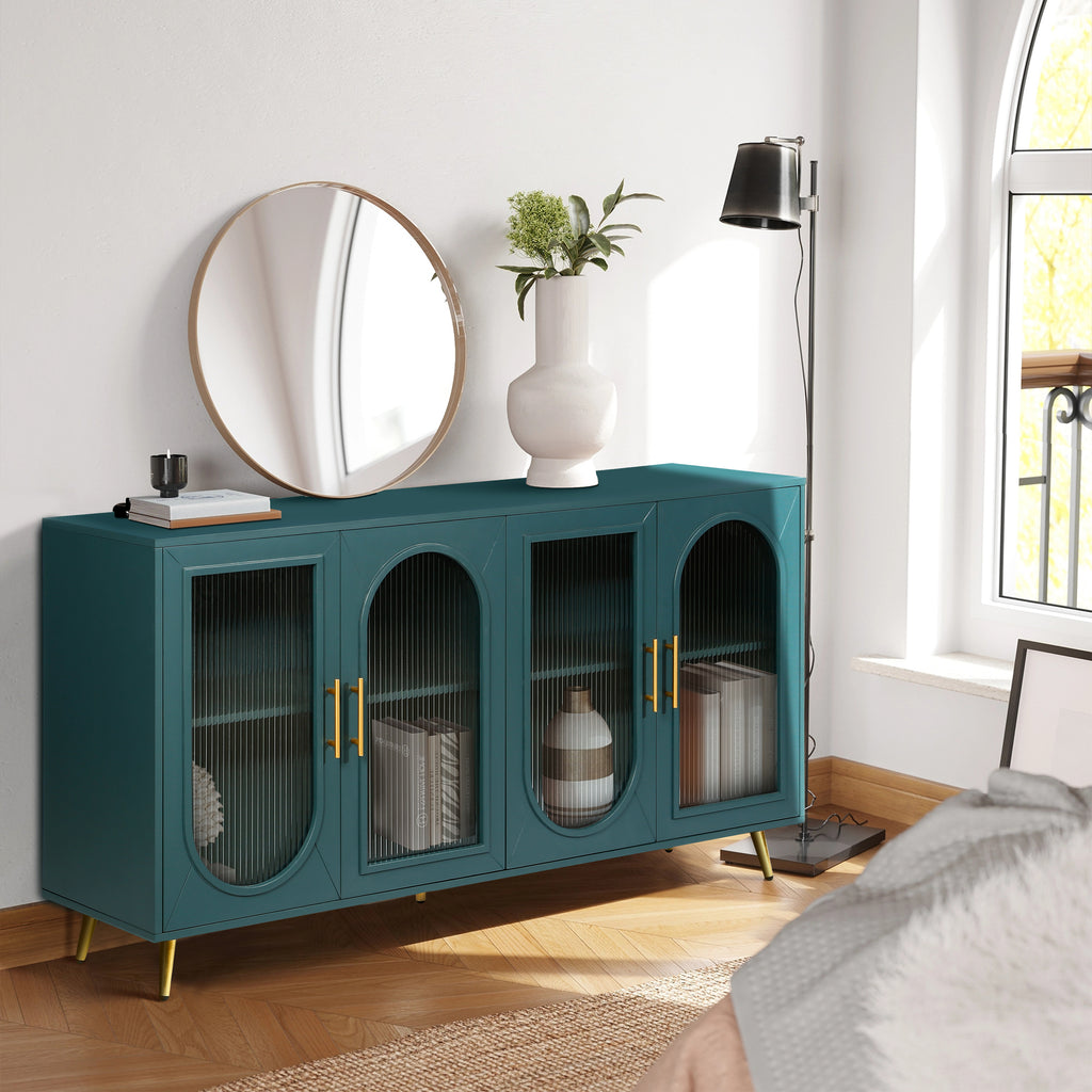Odette antique blue reeded-glass TV stand, view 5