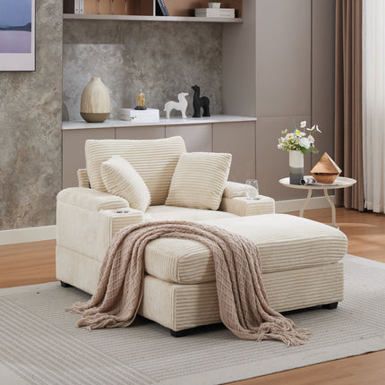 [VIDEO/New]Corduroy Upholstered Chaise Lounge Sofa with Handrail storage ,Movable ottoman,Cupholders,Detachable Cushions Deep Seat for Living Room Office,3 colour