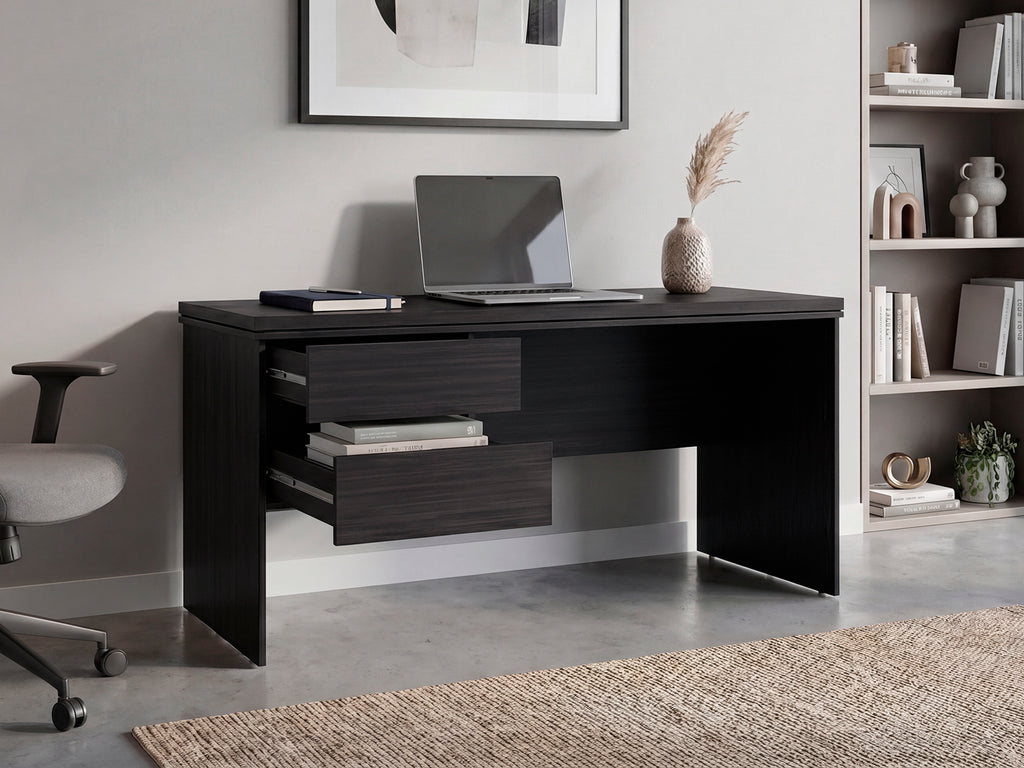 Home Office Desk with 2 Drawers – Modern Computer Desk with Side Drawer Unit & Large Work Surface – Black Wengue