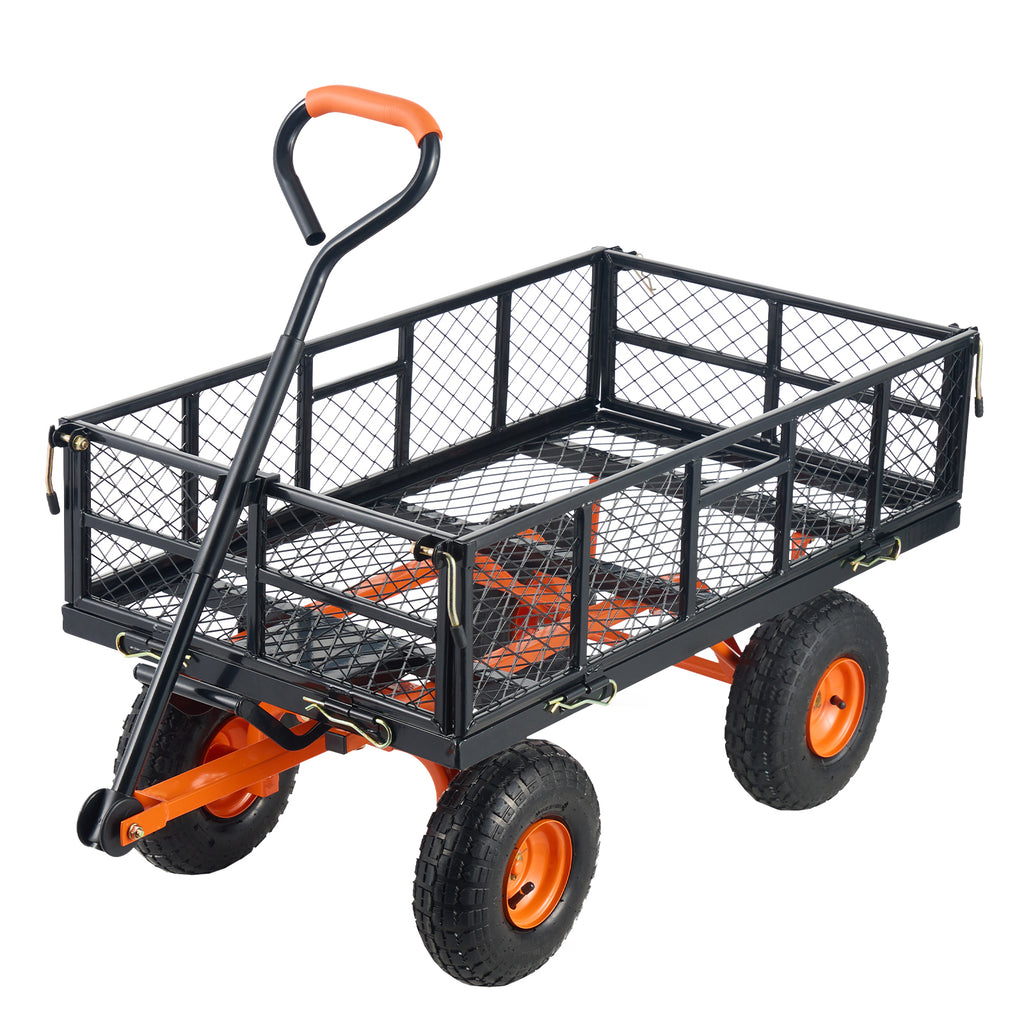 Dump Cart, Metal Garden Dump Cart with Easy to Assemble Frame, Dump Wagon with 2-in-1 Convertible Handle, Utility Wheelbarrow 880 lbs Capacity, 10 inch Tires