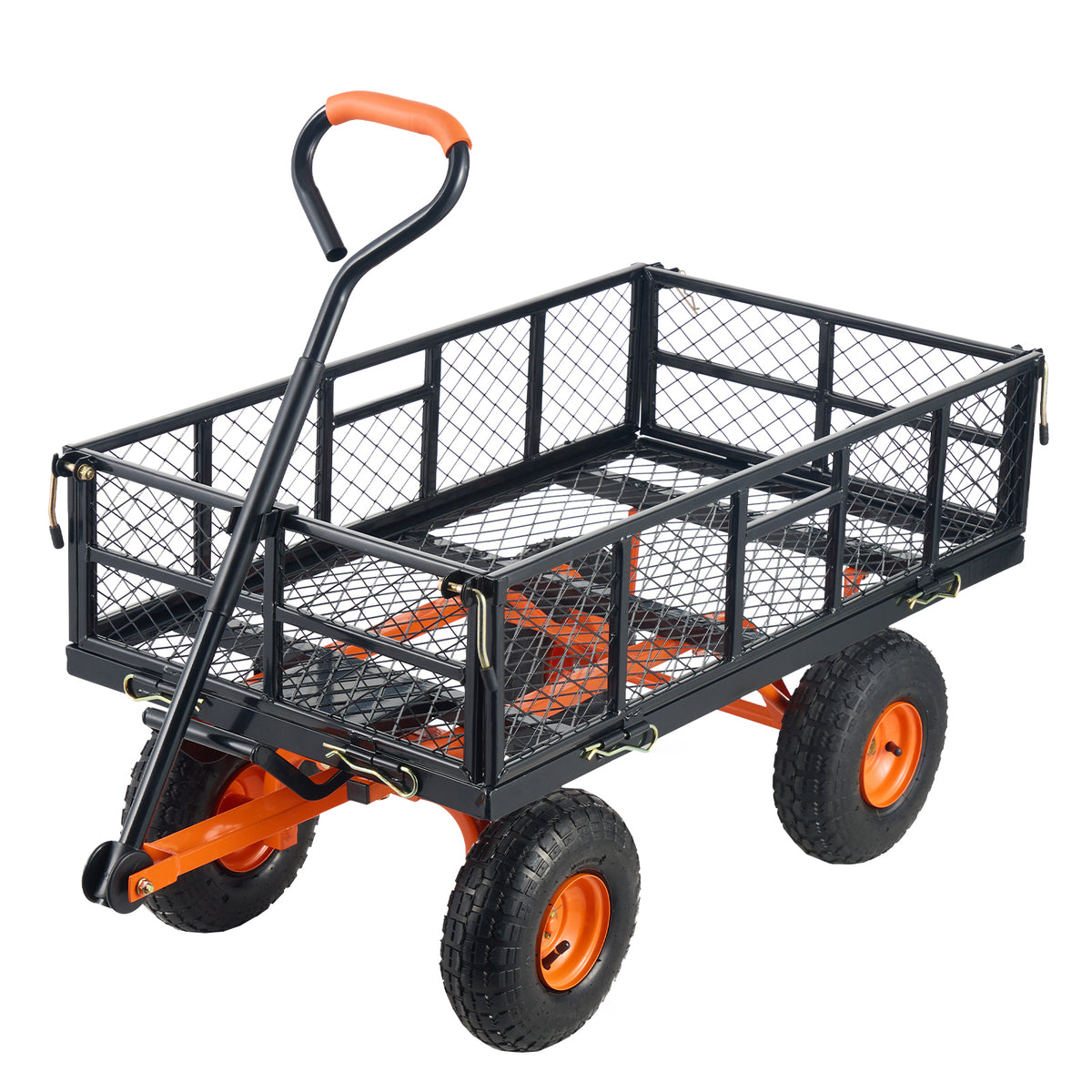 Dump Cart, Metal Garden Dump Cart with Easy to Assemble Frame, Dump Wagon with 2-in-1 Convertible Handle, Utility Wheelbarrow 880 lbs Capacity, 10 inch Tires
