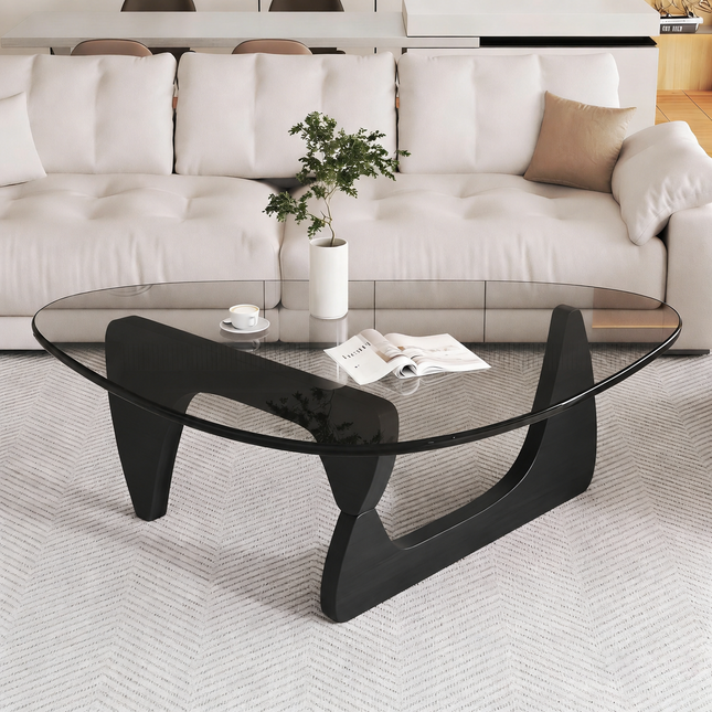 Modern Glass Coffee Table, 35.8' x 25.6' x 15.7' Mid Century Modern Coffee Table, Sleek Coffee Tables, Suitable for Bedroom Living Room Reception Office Tables, Black.