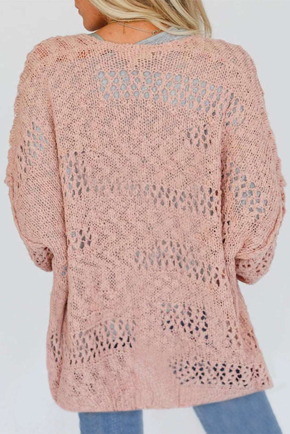 Apricot Casual Hollowed Knit Dolman Sleeve Cardigan