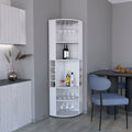 71' Corner Bar Cabinet with Five Shelves, Eight Bottle Cubbies and Stemware,White