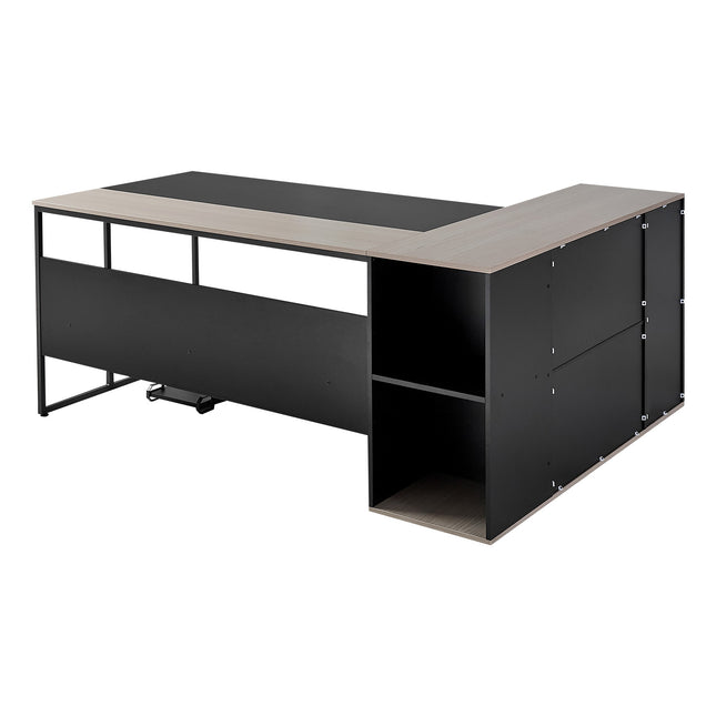 L-Shaped Executive Desk, Large Modern Office Table with Drawers & Storage Cabinet, Heavy Duty Wooden Executive Table with CPU Stand, 350 LBS Load Capacity, Easy Assembly, for Work Study Writing