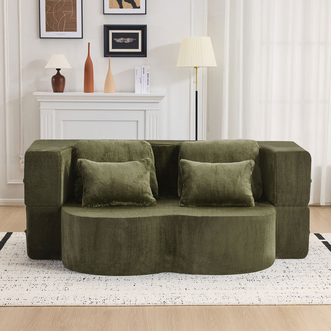 Large Modern Green Floor Sofa with 4 Pillows with Plush Fabric Sofa