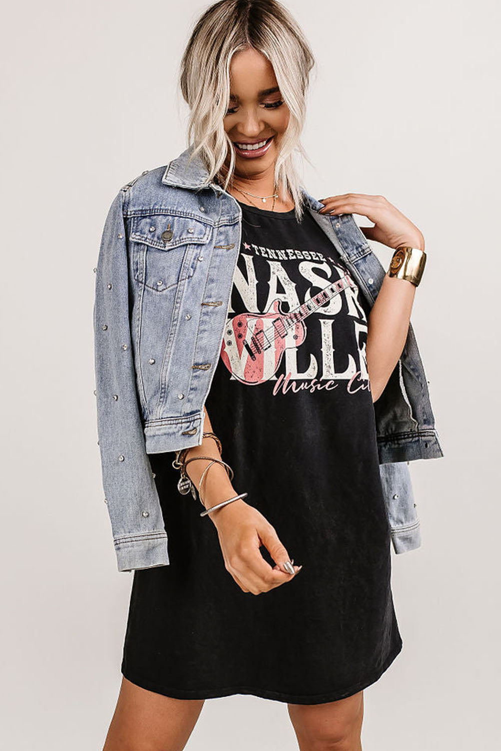 Black Nashville Music Festival Trending T-Shirt Dress - Eloy Royal