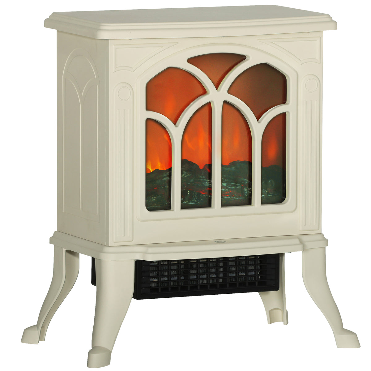 HOMCOM 17' Freestanding Electric Fireplace Stove, Fire Place Heater with Realistic Logs and Flame Effect and Overheat Protection, 750W/1500W, Beige