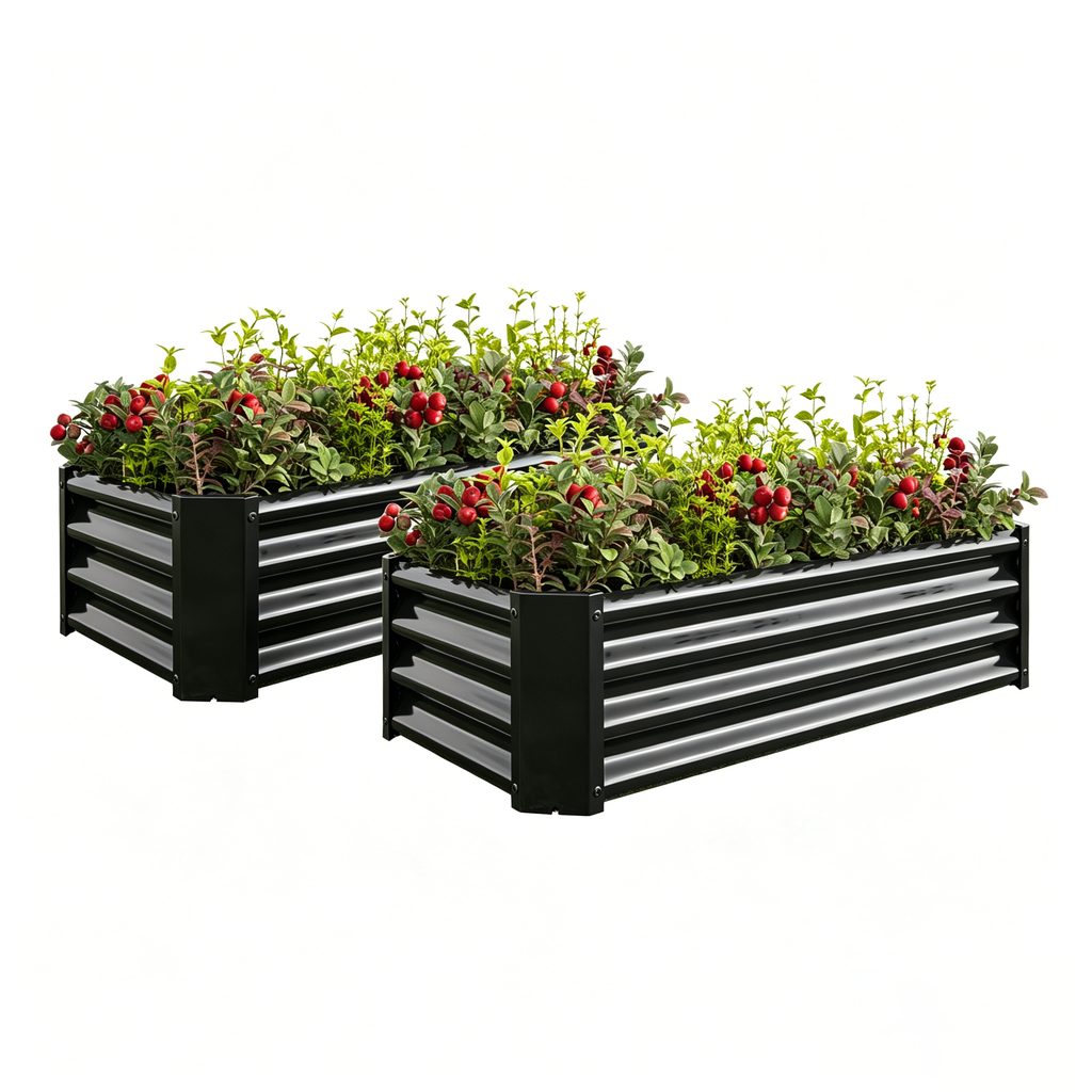 2PCS Black 4×2×1ft Metal Raised Garden Bed, Rectangle Raised Planter for Flowers Plants, Vegetables Herb