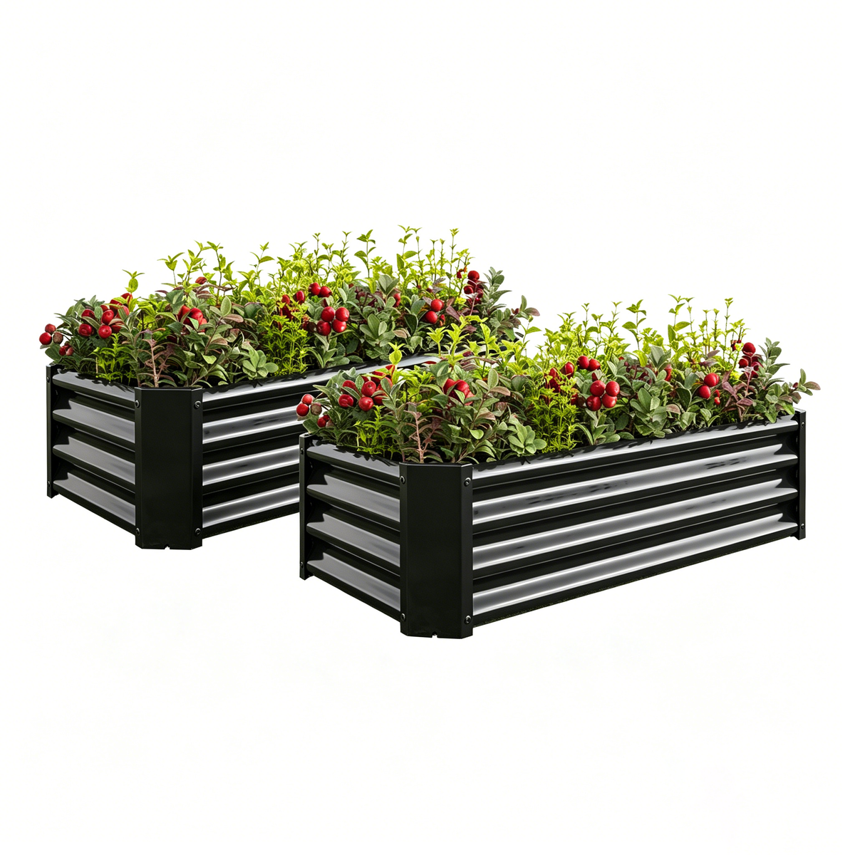 2PCS Black 4×2×1ft Metal Raised Garden Bed, Rectangle Raised Planter for Flowers Plants, Vegetables Herb