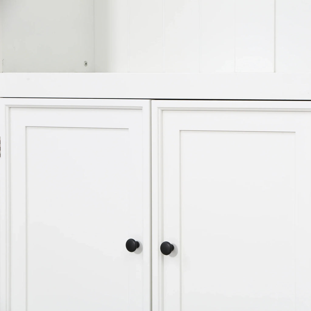 78.75''H 4-Tier Display Shelf, with 5-Colors Dimmable Ceiling Light, Freestanding Farmhouse Bookcases with Storage & Doors, Bookshelf with Adjustable Glass Shelves for Home & Office - White - Eloy Royal