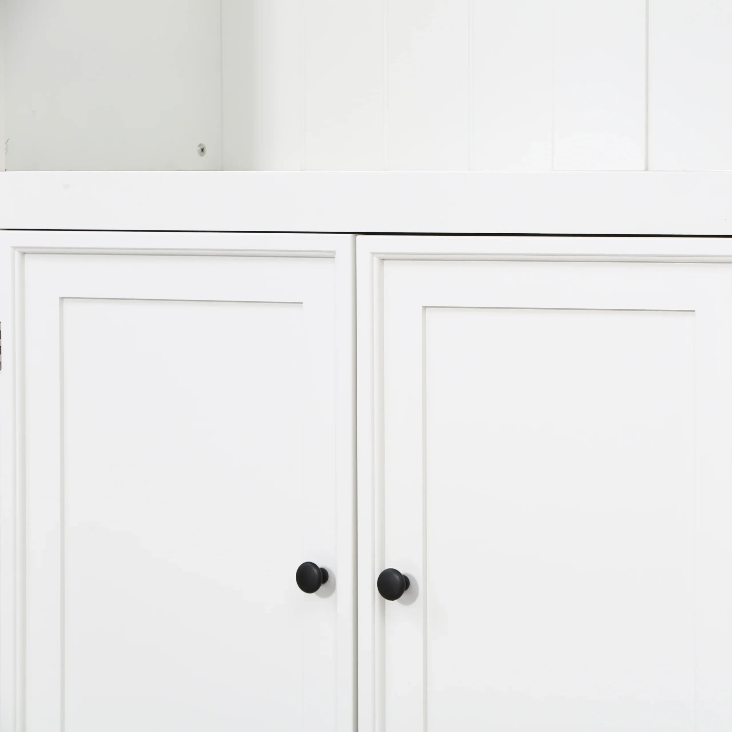 78.75''H 4-Tier Display Shelf, with 5-Colors Dimmable Ceiling Light, Freestanding Farmhouse Bookcases with Storage & Doors, Bookshelf with Adjustable Glass Shelves for Home & Office - White - Eloy Royal