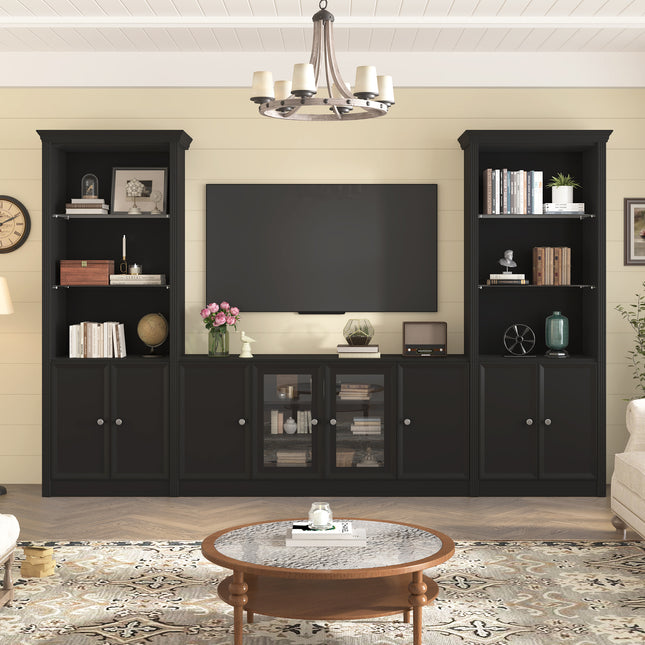 Modern TV Stand Media Console with tempered glass Cabinets