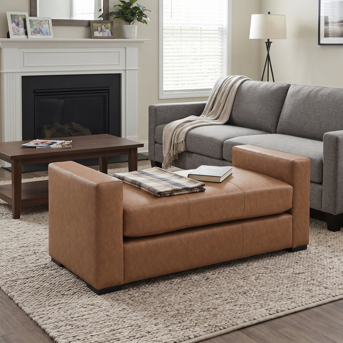 Stylish and Durable Brown Faux Leather Ottoman