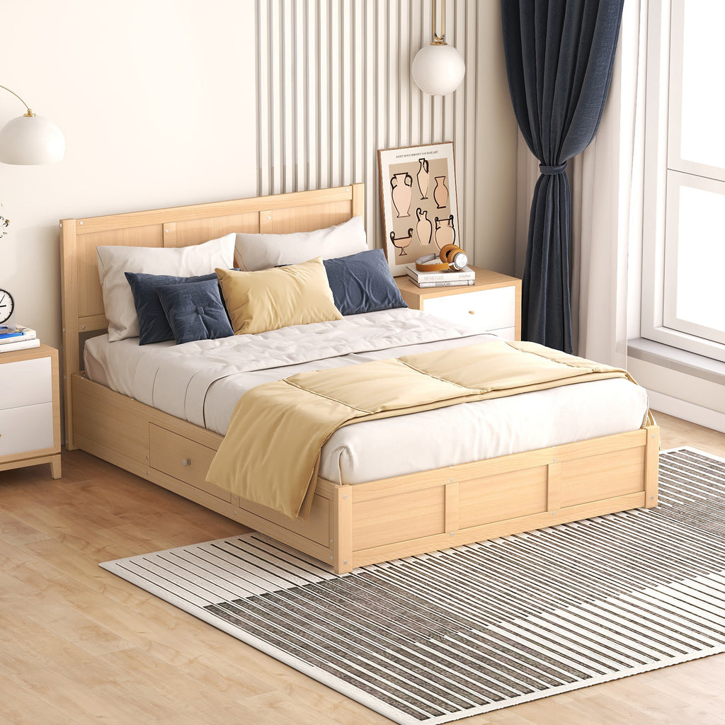 Oakes Wood Platform Bed with Storage Drawers, Wood Tone, Full