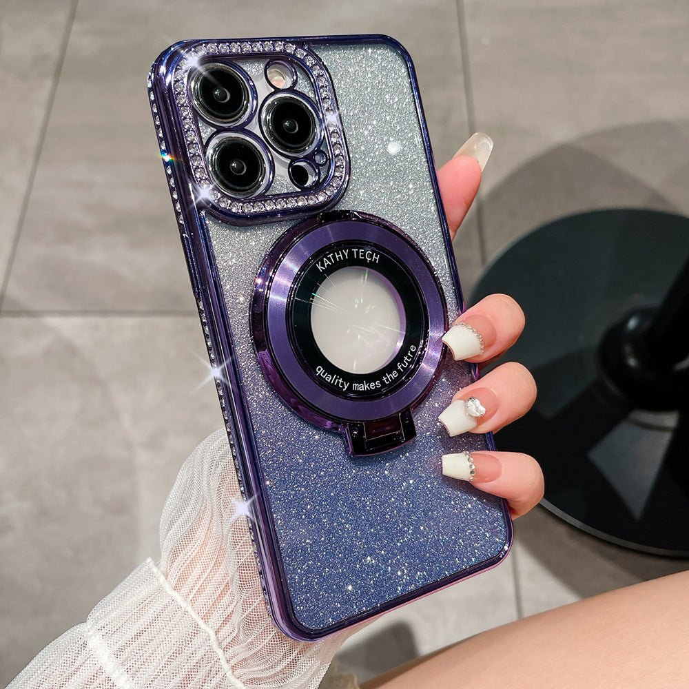 Glitter Tpu Electroplating Magnetic Bracket Phone Case Purple Glitter