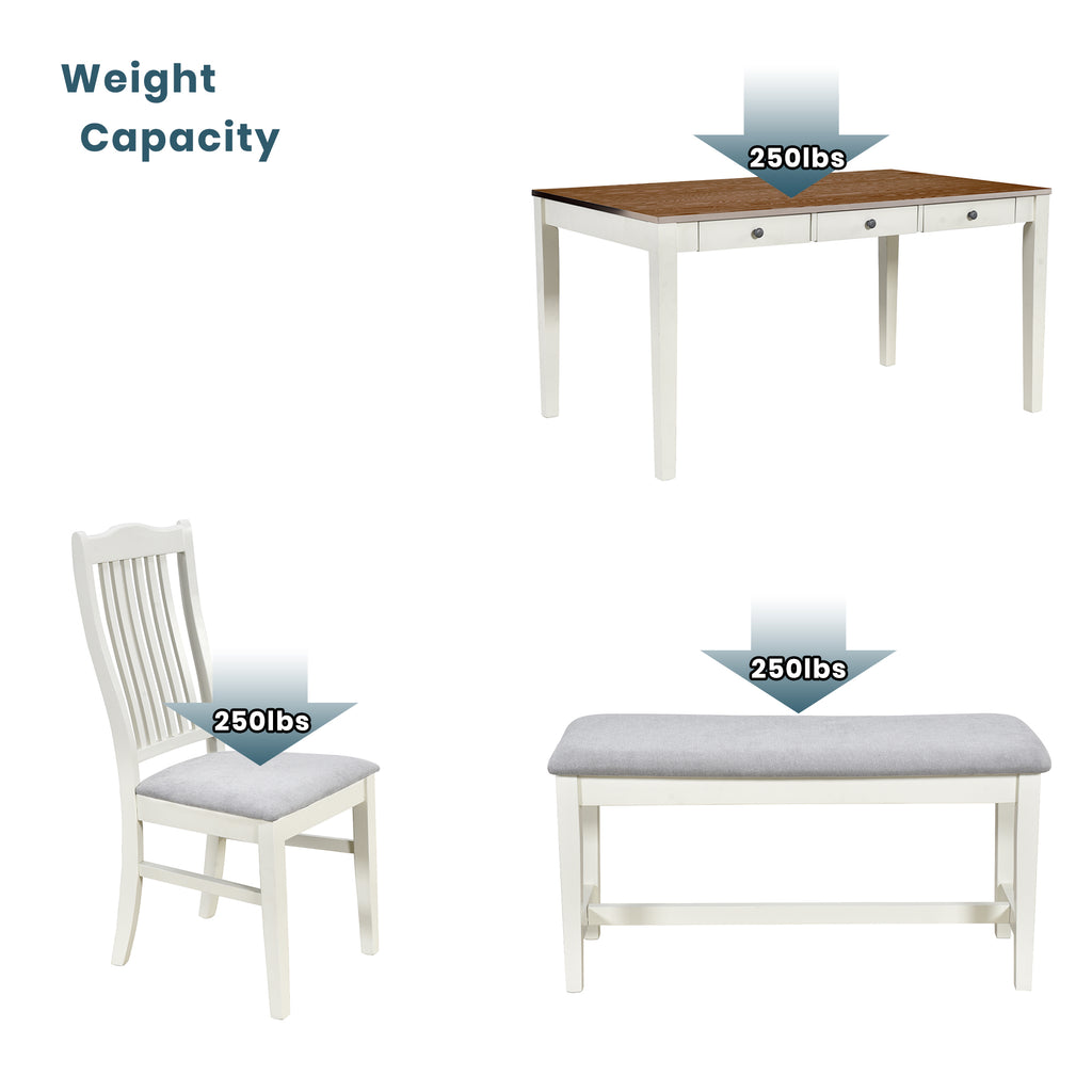 Tarascon 6-Piece Mid-Century Dining Set with Drawer and Bench, Buttermilk