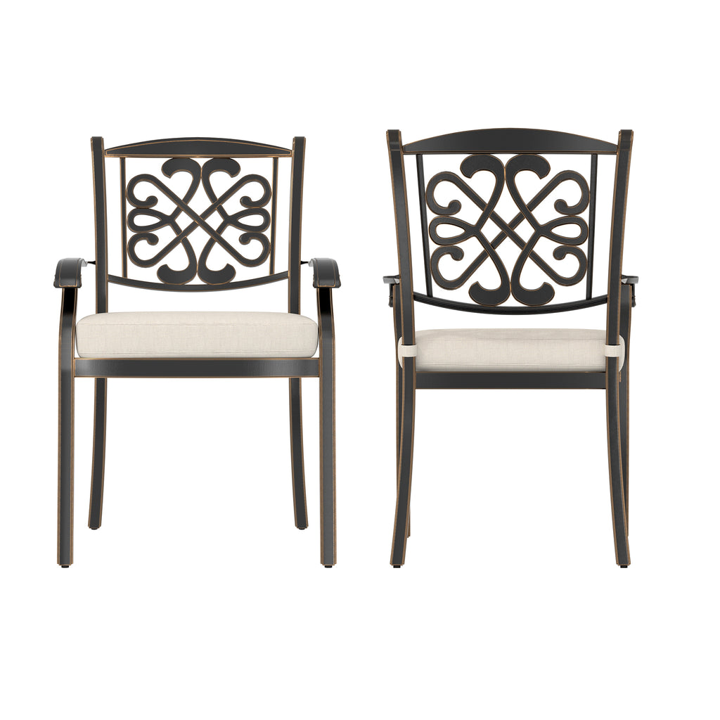 4-Piece Cast Aluminum Diagonal-Mesh Vines Backrest Dining Chairs (Beige)