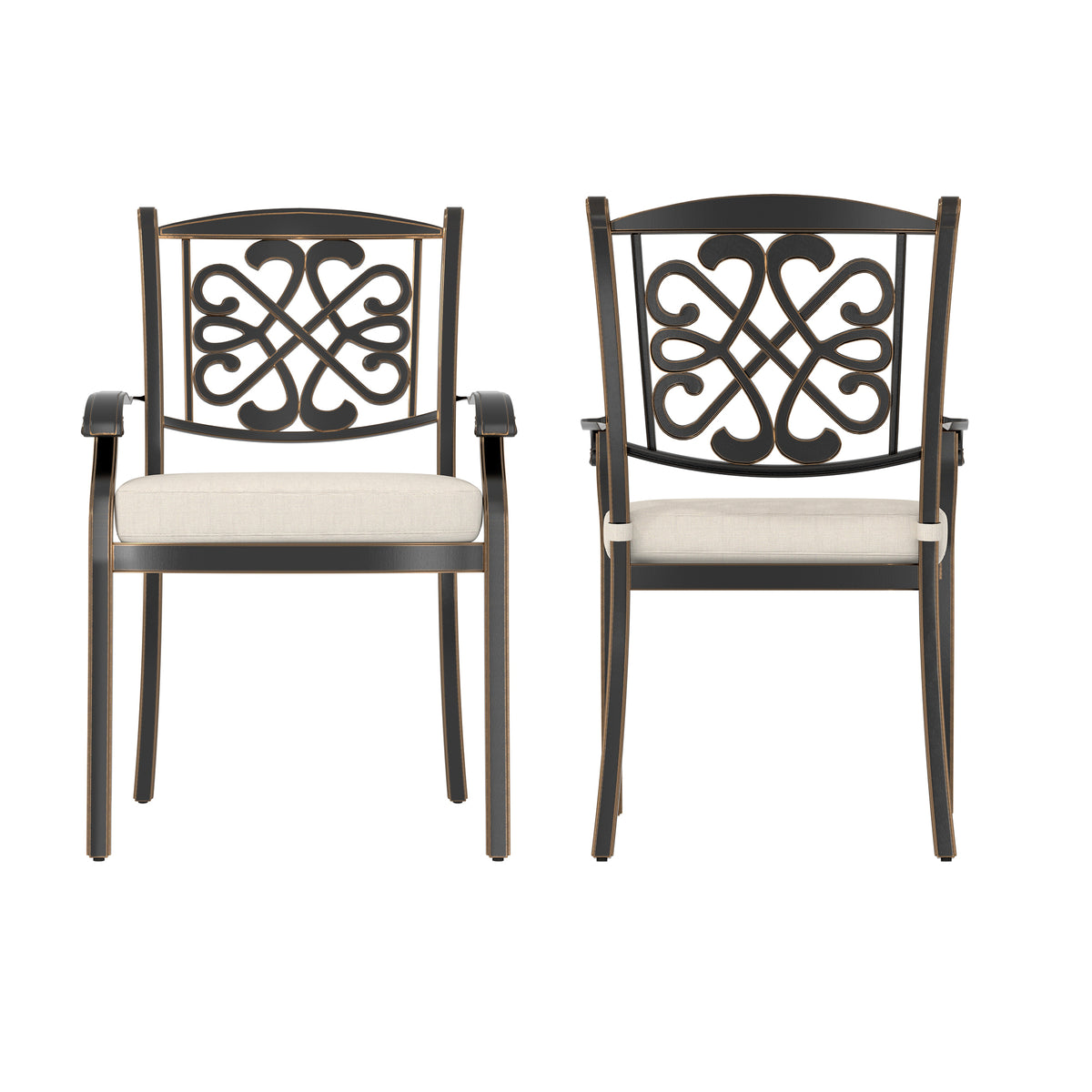4-Piece Cast Aluminum Diagonal-Mesh Vines Backrest Dining Chairs (Beige)