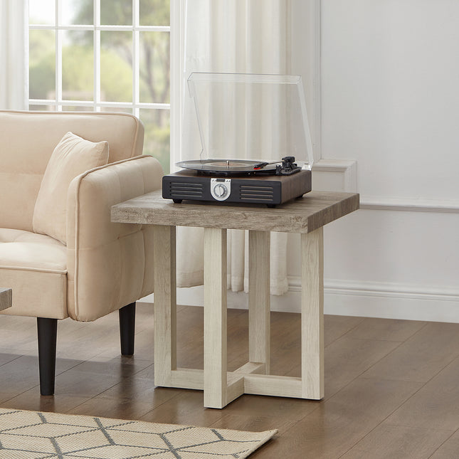 Luno Contemporary End Table, Weathered Gray and Beige