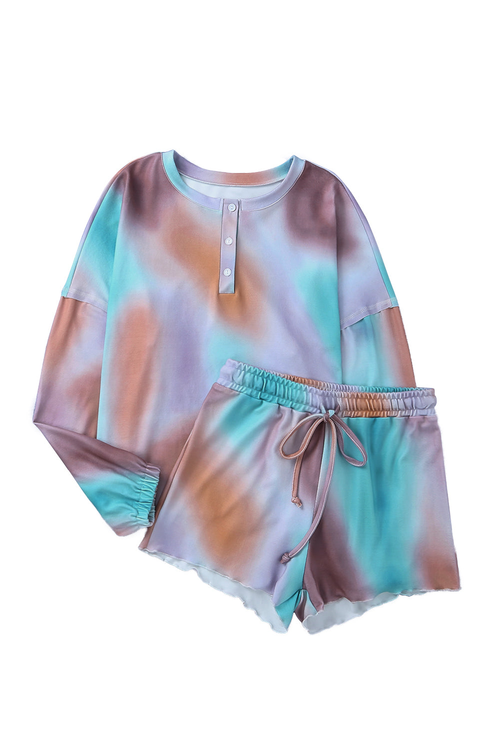 Wholesale Multicolor Tie Dye Top & Drawstring Shorts Loungewear Set - Eloy Royal