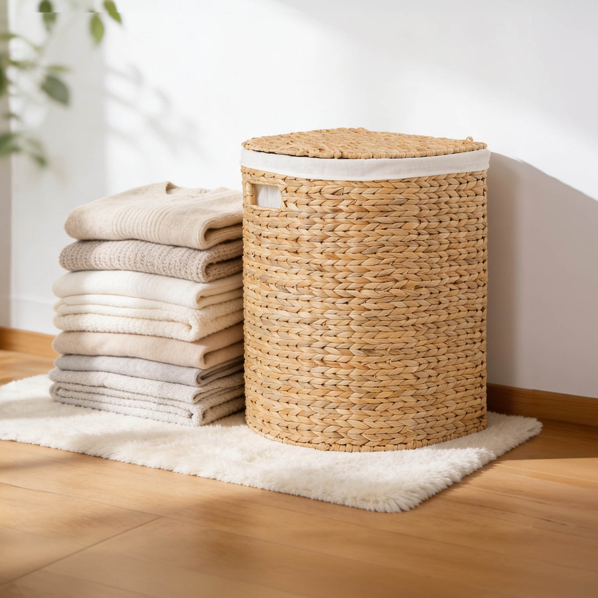 Ludmila Water Hyacinth Woven Half Oval Laundry Hamper - 16.9' x 13.8' x 20.5' - Natural Brown