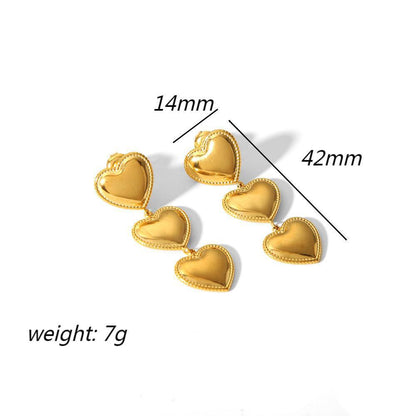 Eardrops Love Heart Titanium Steel Ear Studs 18K Gold Does Not Fade