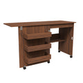 Walnut 4-in-1 Folding Sewing Table with Lockable Wheels – Multi-Functional Craft Station, End Table, Computer Desk & Kitchen Storage with Shelves, Rolling Sewing Machine Table for Apartments