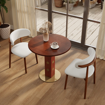 Φ80cm Retro walnut round dining table luxury brass base table pure solid wood desktop. Table with Wooden Leg & Gold Base, 2 - Person Table for Small Space(Only the Negotiation Table)