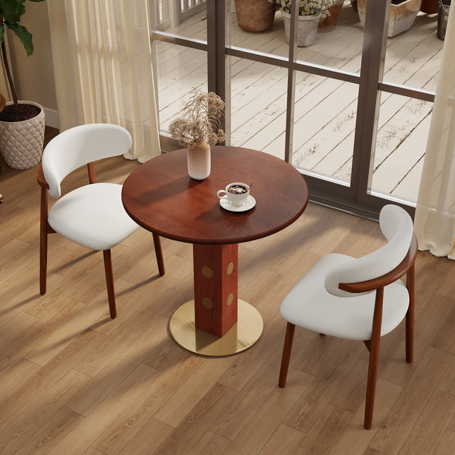 Φ80cm Retro walnut round dining table luxury brass base table pure solid wood desktop. Table with Wooden Leg & Gold Base, 2 - Person Table for Small Space(Only the Negotiation Table)