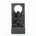 Zen-Style 28' Outdoor Buddha Waterfall Fountain in Black Resin, Freestanding Garden Decor with LED Lighting for Patio, Deck, Backyard & Home