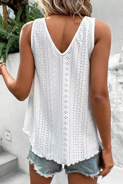 White Plus Size Guipure V Neck Eyelet Lace Tank Top - Eloy Royal