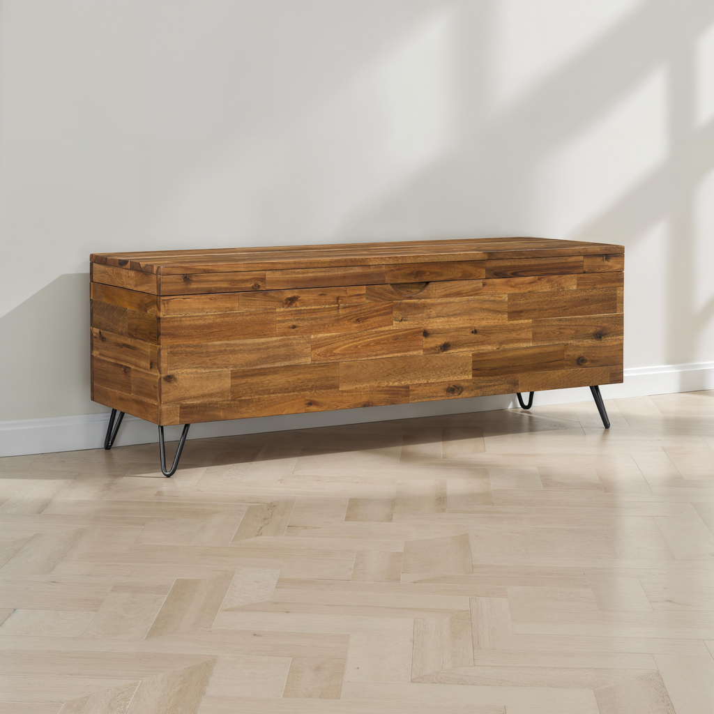 Valencia Solid Acacia Wood Storage Bench, Walnut Brown, 46 in