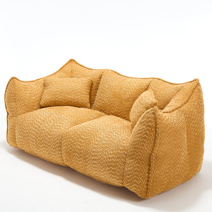 Comfortable Dual Beanbag Chair with High Resilience Foam Core for Two People in Yellow Chenille