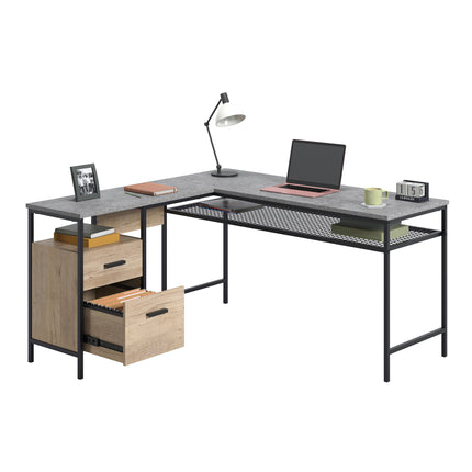 L-Shaped Desk, Brown finish