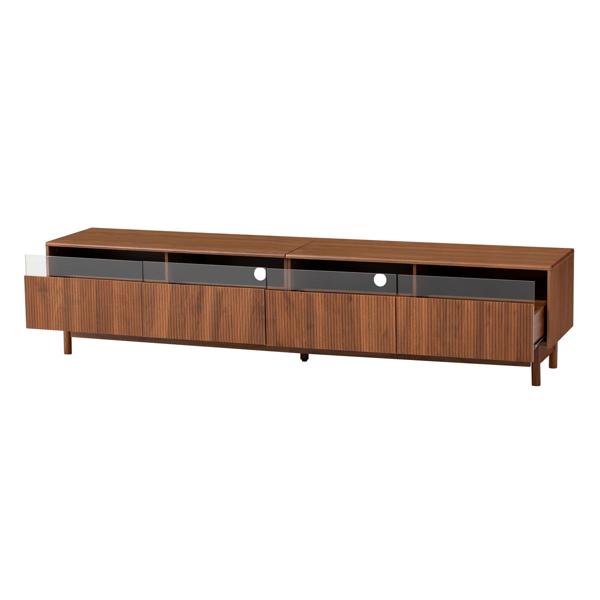 78inch TV Stand for Living Room - Modern Entertainment Center with Fluted Glass Drawers, Walnut Finish, Solid Wood & MDF Construction, Fits up to 85 Inch TVs