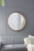 D39.4'x3' Round Wood Mirror, Wall Mounted Mirror Home Decor for Bathroom Living Room, Brown