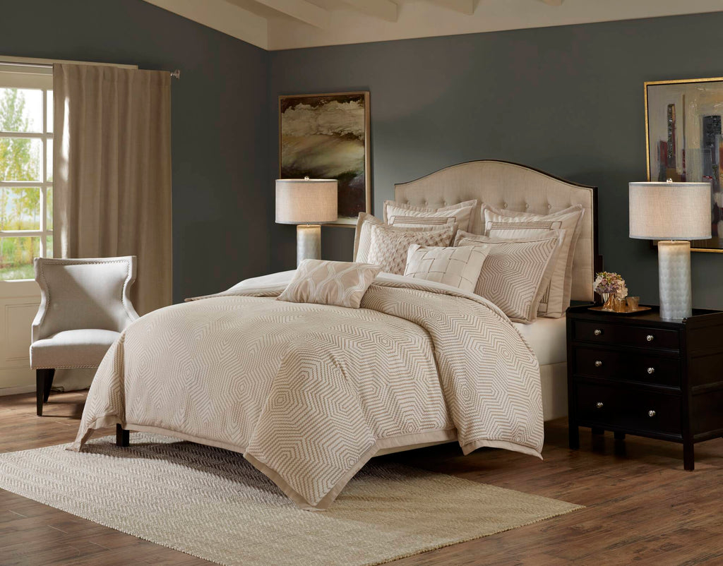 9-Piece King Abstract Comforter Set, Tan+Ivory