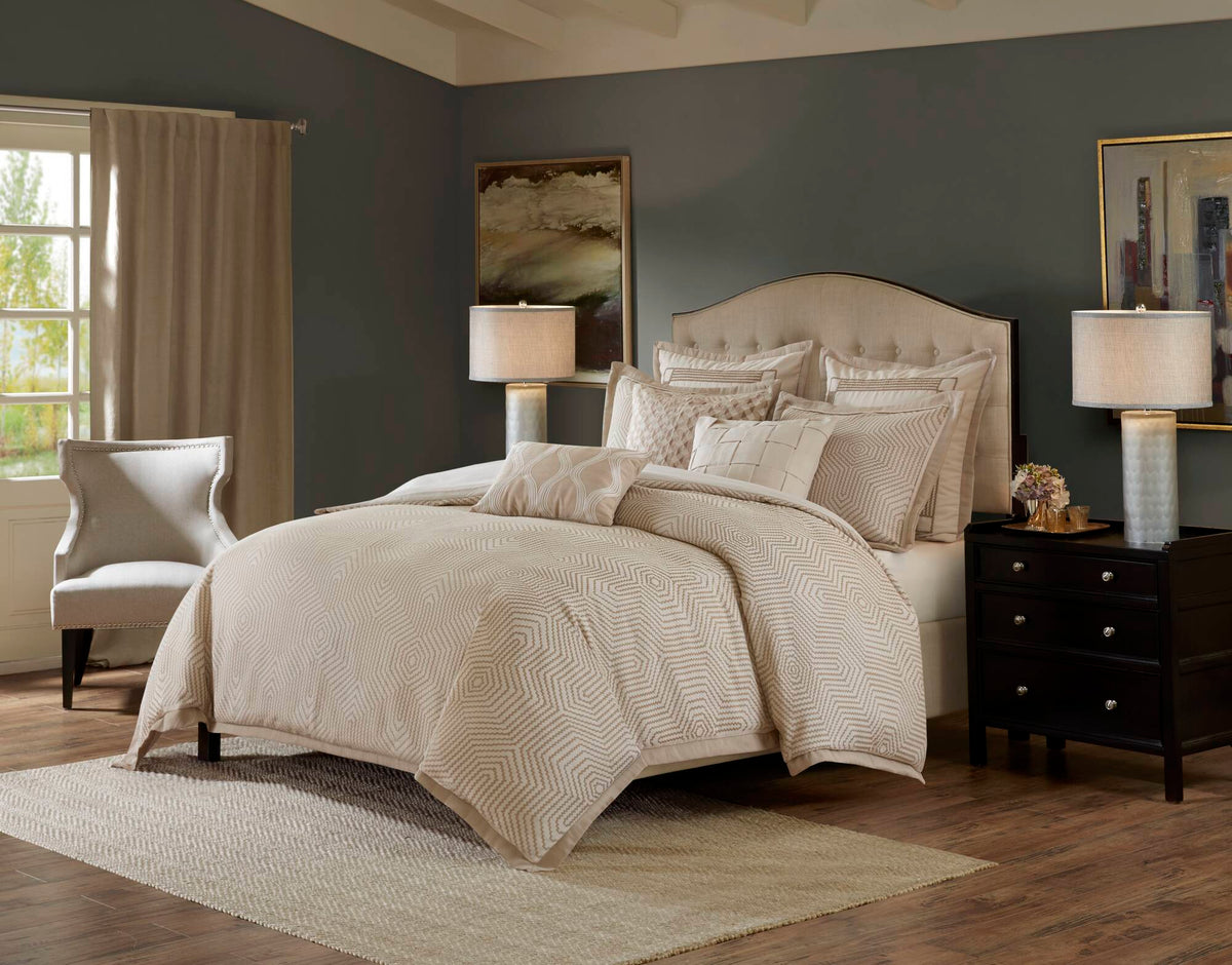 8-Piece Queen Abstract Comforter Set, Tan+Ivory