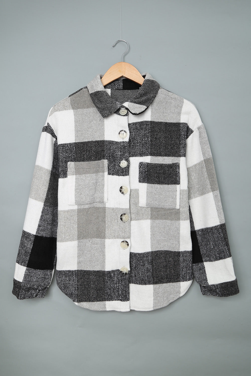 Grey Plaid Color Block Pockets Buttoned Shacket - Eloy Royal