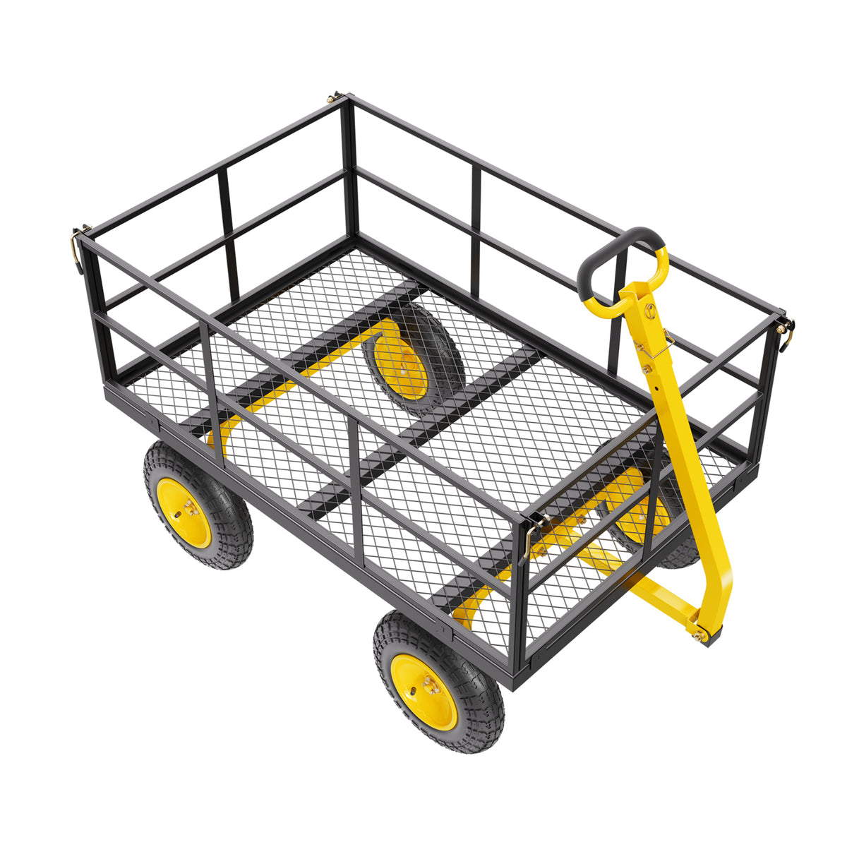 1400 Lbs Steel Garden Cart, Heavy Duty Pullable Garden Wagon Yard Cart, 2 in 1 Outdoor Metal Utility Wagon Yard Trailer with 13' All Terrain Tires, Mesh Removable Sides and 180°Rotating Handle