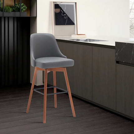 Cylis 26' Swivel Walnut Wood Counter Stool in Gray Faux Leather