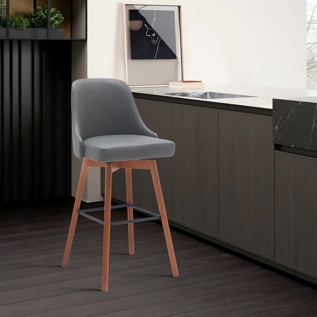 Cylis 26' Swivel Walnut Wood Counter Stool in Gray Faux Leather