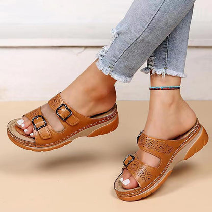 Double Buckle Slippers Women Flat Sandals Summer - Eloy Royal