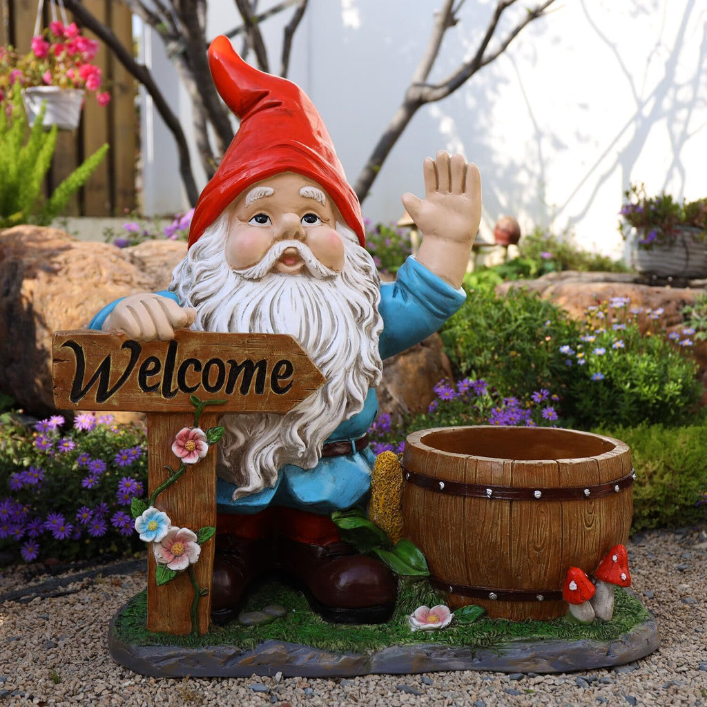 Outdoor Garden Sculpture Gnome Flower Pot Planter - Unique Yard Statue Decoration, Interesting Law Outdoor Ornament